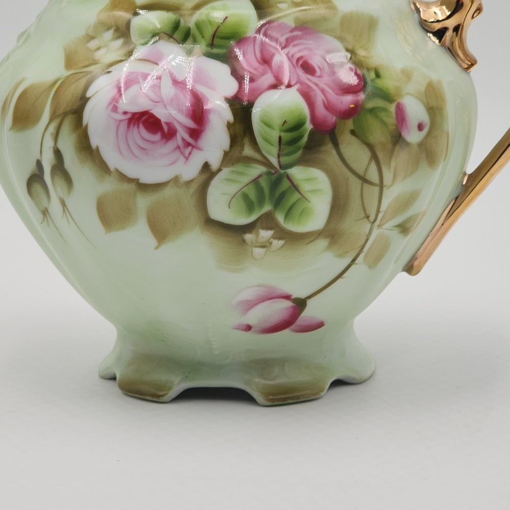 Vintage Lefton Rose Pitcher Hand Painted Green Porcelain Gold Trim 796 - Picture 13 of 16